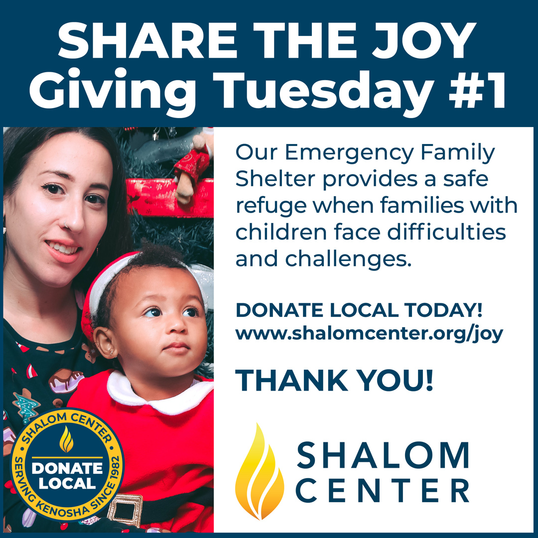 Share the Joy: Giving Tuesday #1. Our Emergency Family Shelter provides a safe refuge when families with children face difficulties and challenges. Donate local today! www.shalomcenter.org/joy
