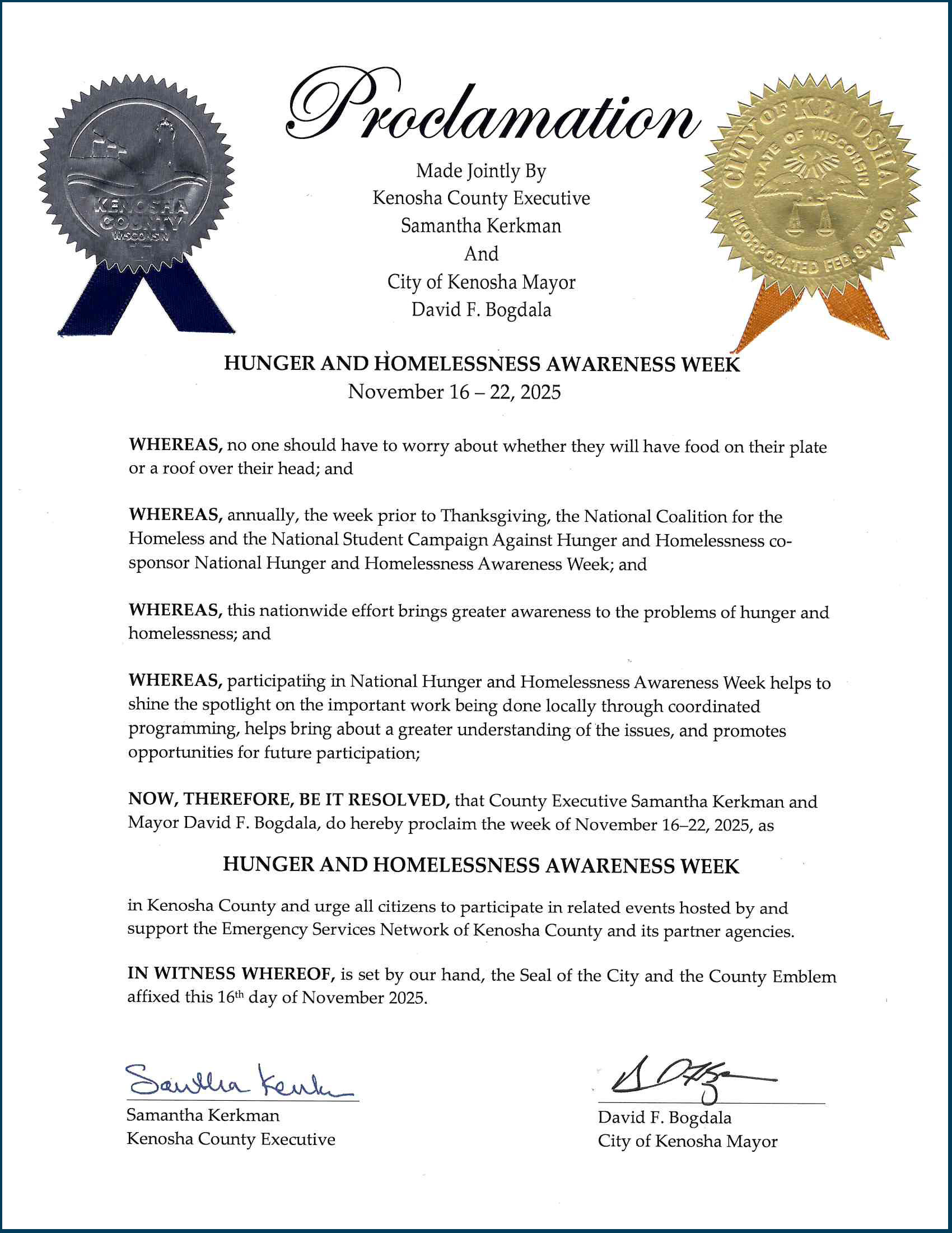 Hunger Homeless Proclamation 2025
